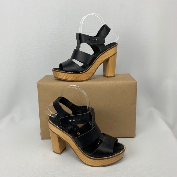 Free People Shoes - FREE PEOPLE Black Block Heel Ankle Strap Chunky Sandal Platform Heels Size 7